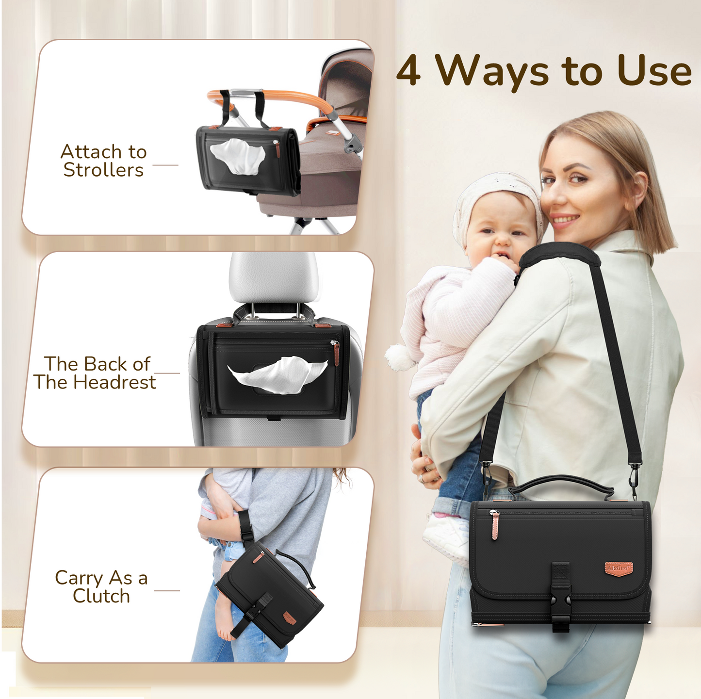 Portable Diaper Changing Pad for Baby(Black)